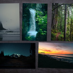 Pacific Northwest Greeting Cards | Set of 5 Photo Cards | Beach Mountain Rainforest Waterfall Nature Photography | Washington State