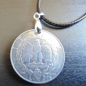 Necklace 2 lire Empire 1939 1940 1941 pendant coin kingdom Italy Italian coin Rome eagle fascism - Made in Italy