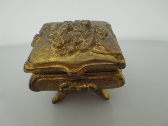 r674 Antique Art Nouveau Gold Metal Jewelry Casket - image 5