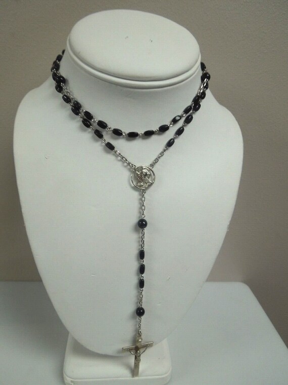r358 Rosary Beads Necklace Cross Jesus Crucifix V… - image 5