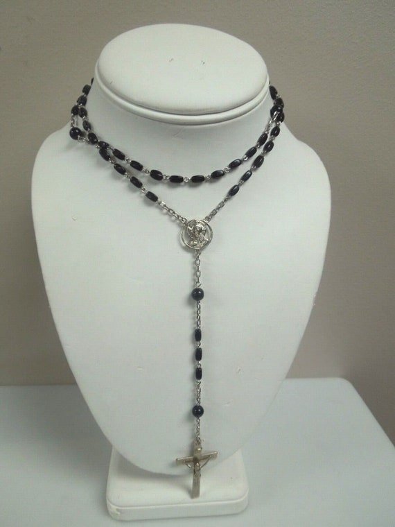 r358 Rosary Beads Necklace Cross Jesus Crucifix V… - image 4