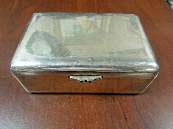 r270 Antique Heavy Silvertone Trinket Jewelry Box… - image 1