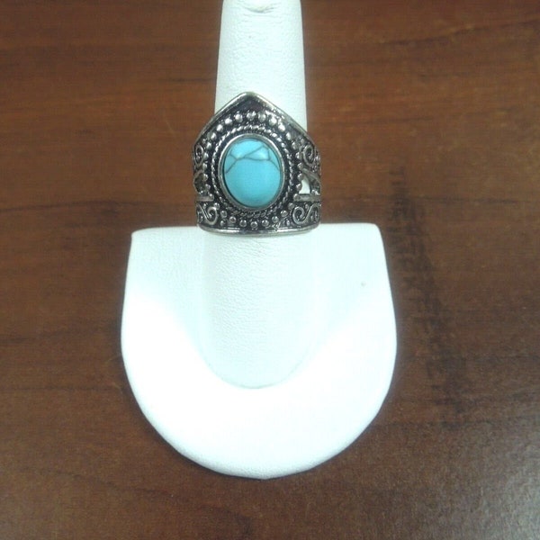 r787 Vintage Sterling Silver Navajo Turquoise Ring Size 8