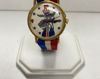 m597 Vintage Automatic Stainless Steel US Flag Colors Donkey Men's Wrist Watch