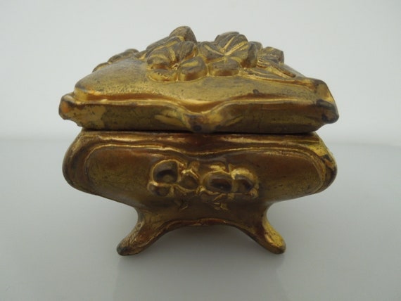 r674 Antique Art Nouveau Gold Metal Jewelry Casket - image 1