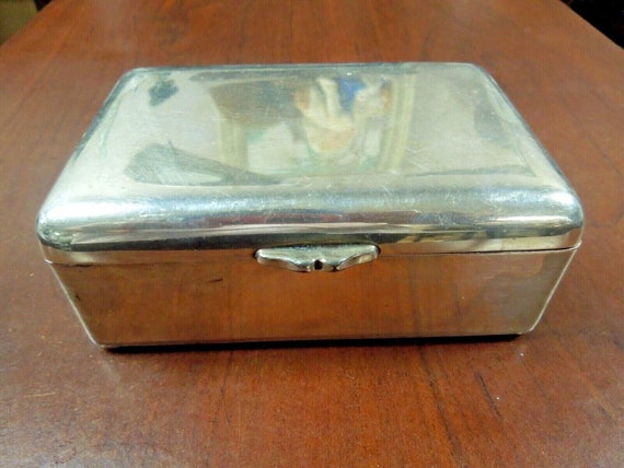 r270 Antique Heavy Silvertone Trinket Jewelry Box… - image 8