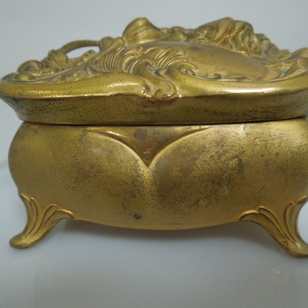r673 Antique Art Nouveau Gold Metal Jewelry Casket By JB