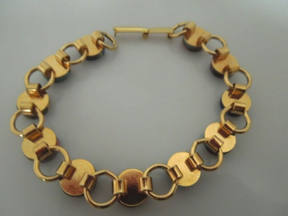 r655 Vintage Gold tone Multicolor Enamel Bracelet… - image 3