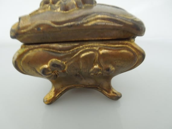 r674 Antique Art Nouveau Gold Metal Jewelry Casket - image 2