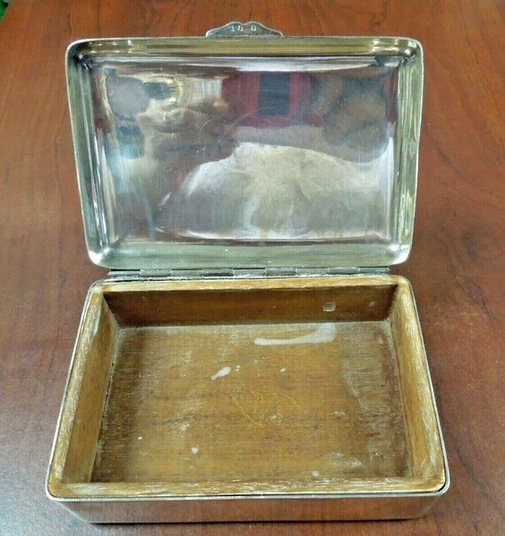 r270 Antique Heavy Silvertone Trinket Jewelry Box… - image 2