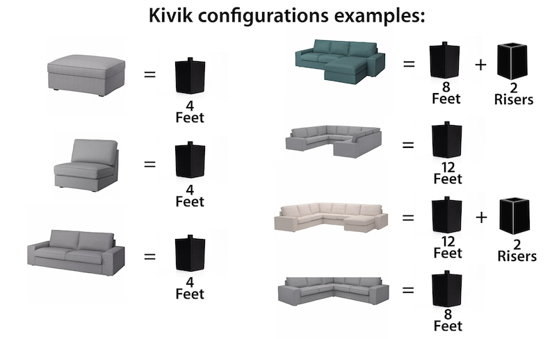 Set of 4 Ikea Kivik Sofa Feet Furniture Leg 3D Printed drop in replacement imagem 7