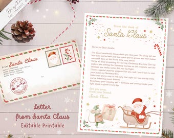 Kids Letter From Santa Printable Template, Instant Download Letter from Santa + envelope, Easy To Print Cute Template Letter from Santa PDF