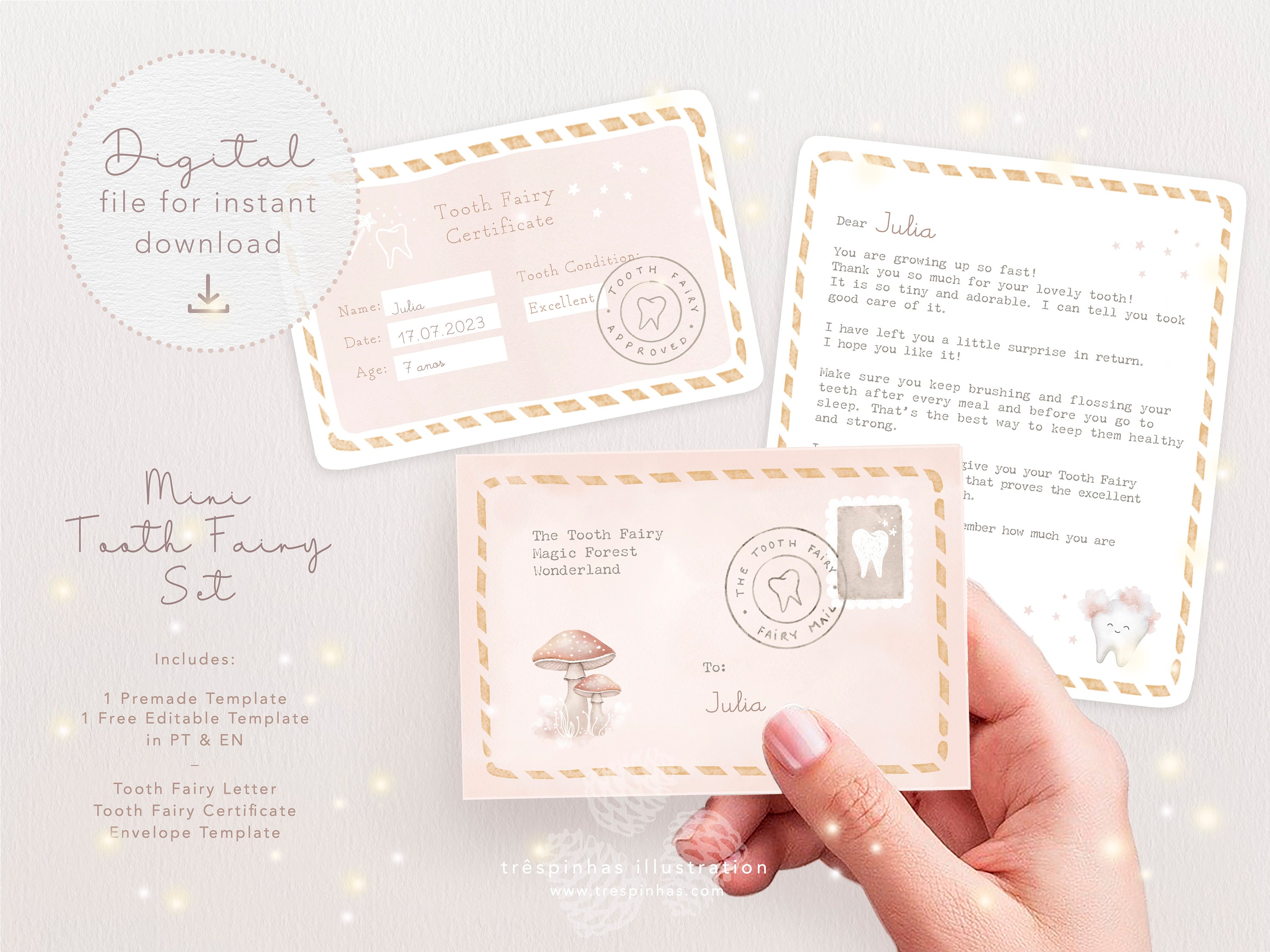 Mini Tooth Fairy Set Certificate &amp; Envelope Printable Tiny - Etsy