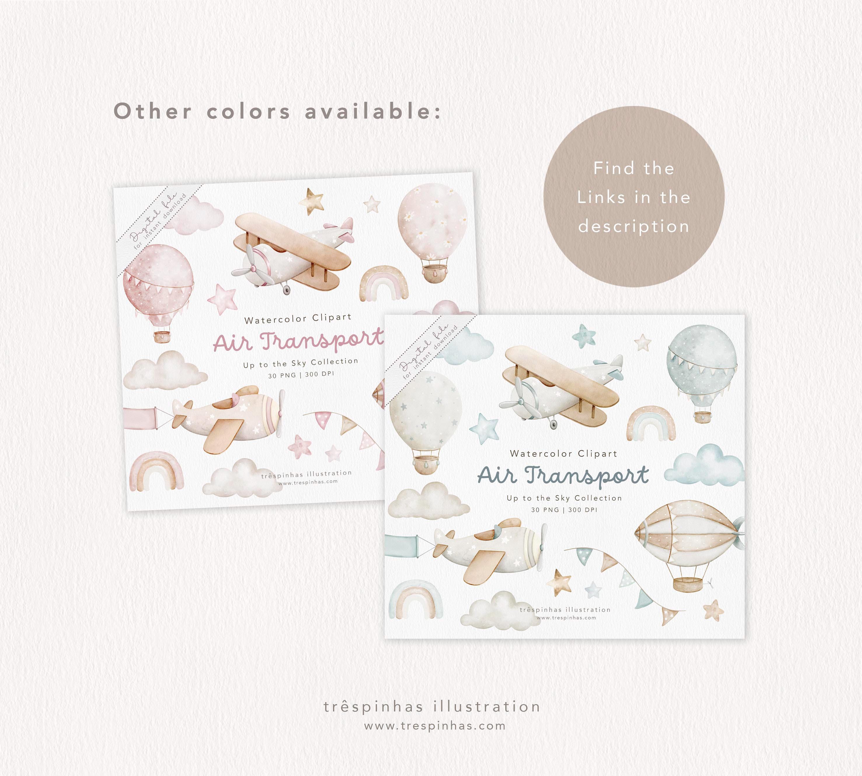 Air Transport Watercolor Clipart Set, Airplane Clipart, Baby Boy Wall ...