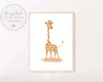 Safari nursery print, Giraffe pdf, gender neutral nursery, playroom printable poster,digital watercolor, giraffe wall art,Printable Wall Art
