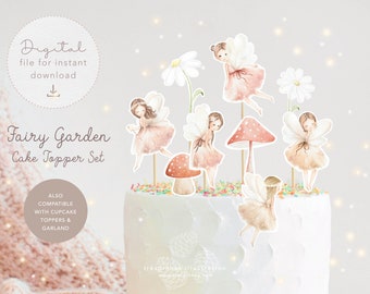 Fairy Garden Cake Toppers, Printable Fairy Cupcakes, kids birthday payt decorations, fairies centerpieces, enchanted fairy, instant download
