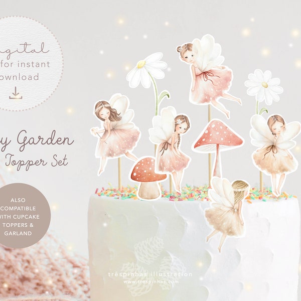 Fairy Garden Cake Toppers, Printable Fairy Cupcakes, kids birthday payt decorations, fairies centerpieces, enchanted fairy, instant download