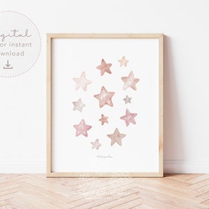 Stars Wall Art Print, Pink Nursery Decor, Stars Printable, Star Themed Nursery, Space Nursery Decor, boho nursery Wall Art, baby pink blush