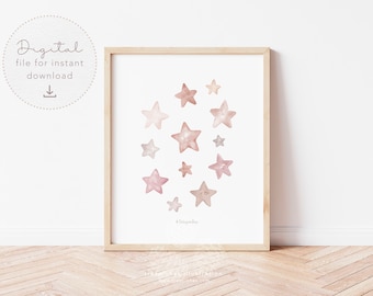 Stars Wall Art Print, Pink Nursery Decor, Stars Printable, Star Themed Nursery, Space Nursery Decor, boho nursery Wall Art, baby pink blush