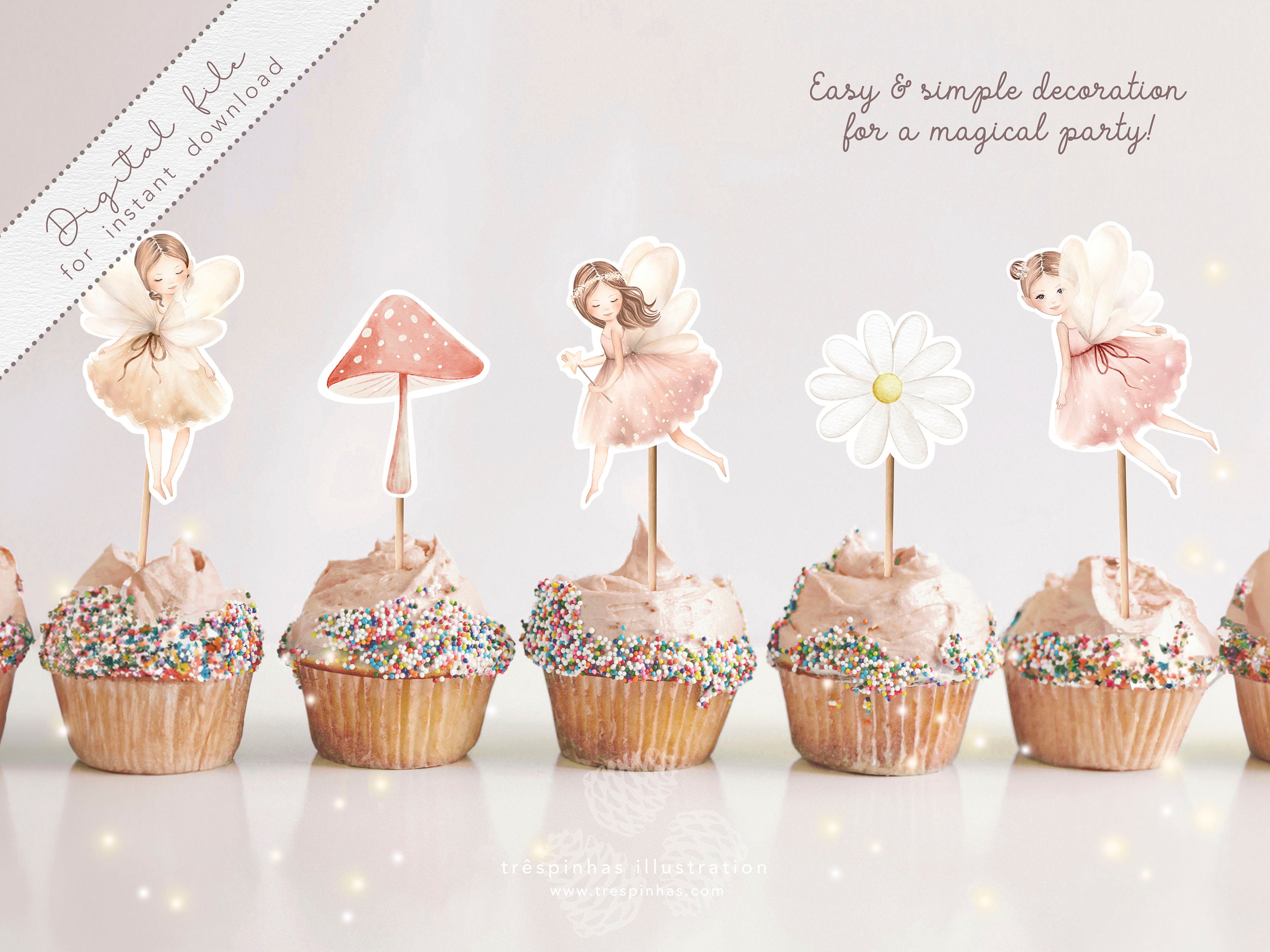 Fairy Garden Cake Toppers, Printable Fairy Cupcakes, Kids Birthday Payt ...