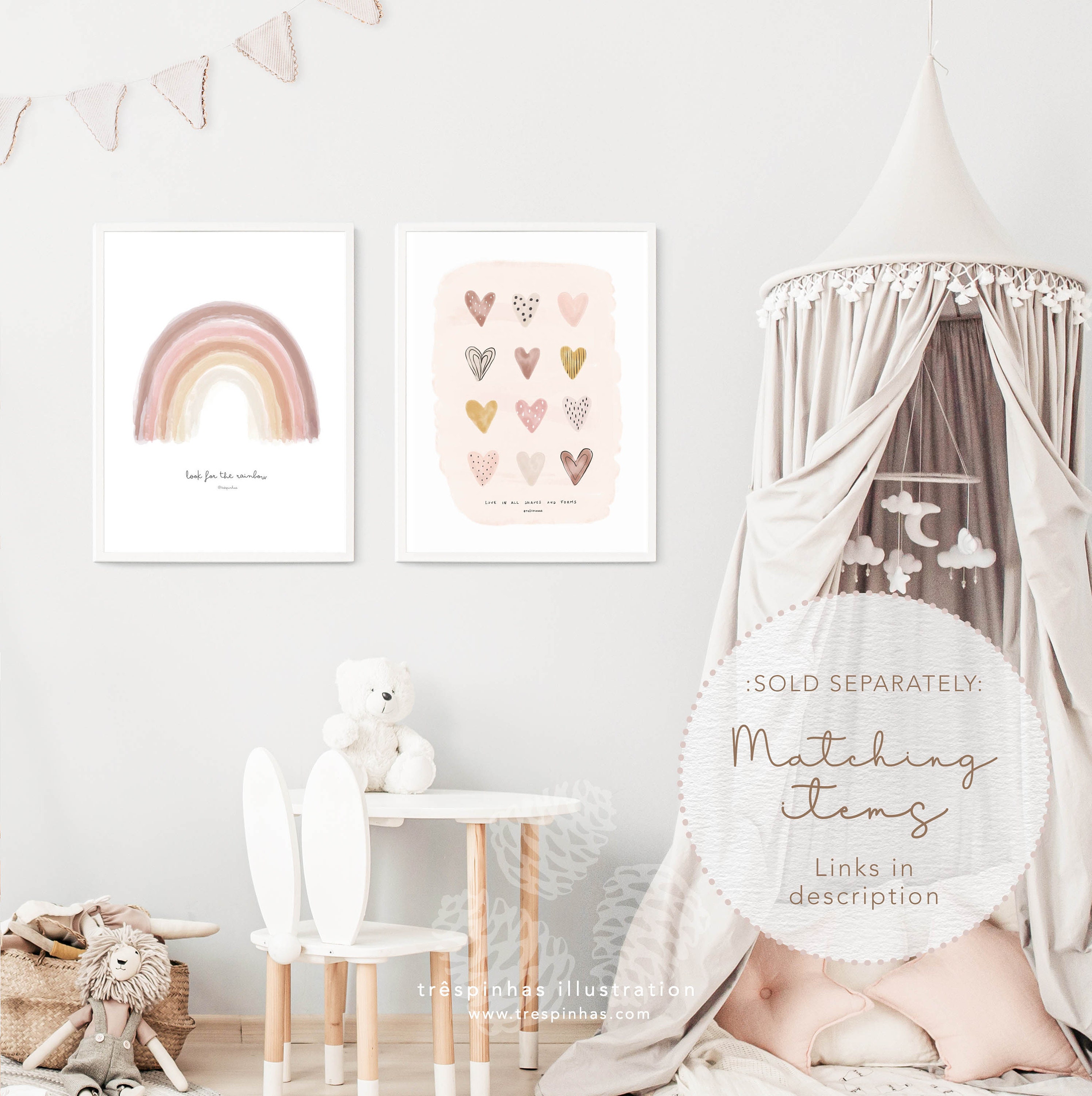 Neutral Rainbow Wall Art Print, Pink Girl Nursery Decor, Printable ...