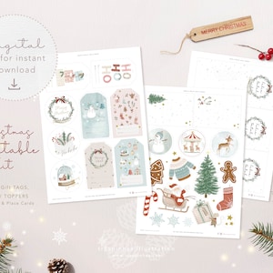 Kit stampabile natalizio, etichette regalo, toppers, adesivi, biglietti per layout tavolo con graziosi elementi natalizi, per confezionare regali e decorazioni natalizie PDF