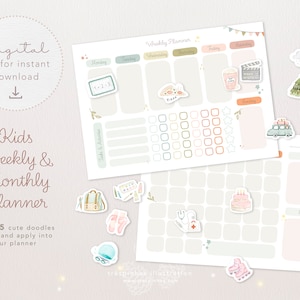 Kids Printable Planner, Kids Weekly Planner, Childrens Activity Schedule Template, Cute Doodles Toddler Routine Chart, Kindergarten Calendar