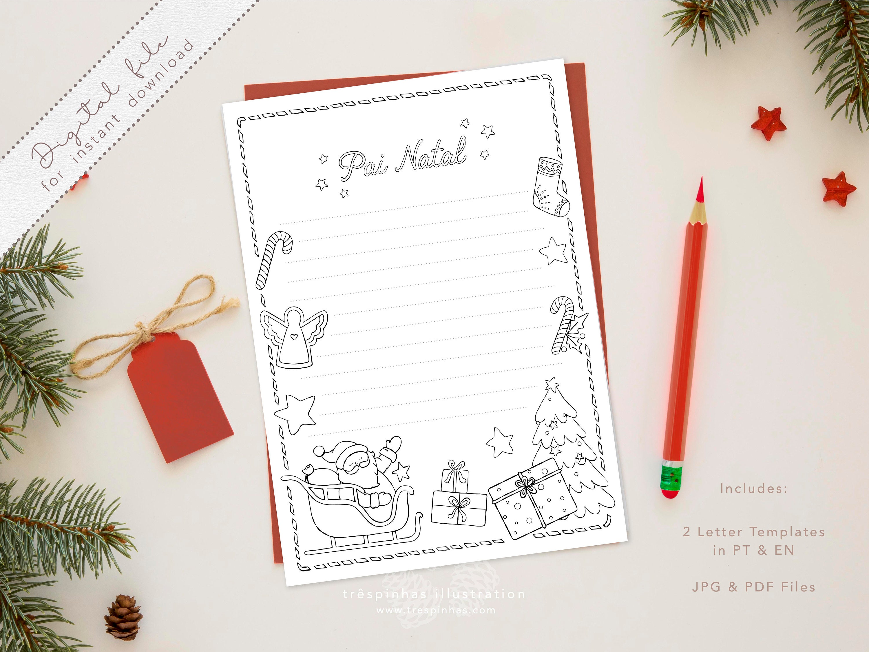 Kids Letter to Santa Printable Coloring Page, Instant Download Letter ...