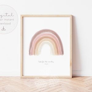 Neutral Rainbow Wall Art Print, Pink Girl Nursery Decor, Printable Rainbow Art, Kids Room Decor, watercolor Digital download, boho blush pdf