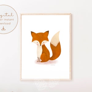 Ilustração Digital Raposa, decoração de quarto para imprimir, clipart para cartões, convites ou projectos craft, diy, 300 dpi