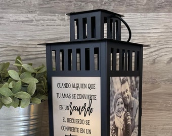 SPANISH Memory is a treasure, Photo Lantern,Memorial Lantern,Memorial Candle,Sympathy lantern, Remembrance, Bereavement Gift,Loss of a Loved