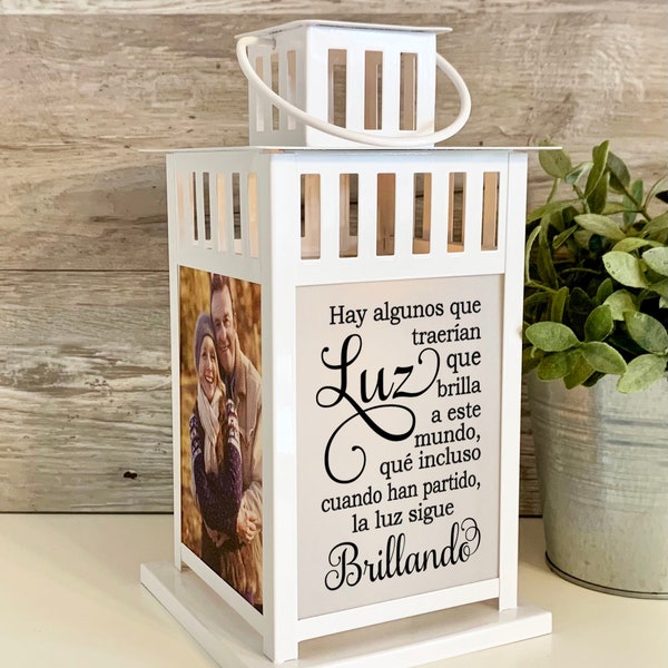 SPANISH Light that Shines, Photo Lantern, Memorial Lantern,Memorial Candle,Sympathy lantern, Remembrance, Bereavement Gift, Loss of a Loved