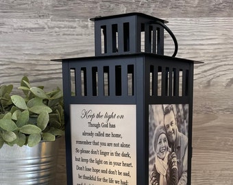 Keep the Light on, Photo Lantern, Memorial Lantern ,Memorial Candle, Sympathy lantern, Remembrance, Bereavement Gift, Loss of a Loved