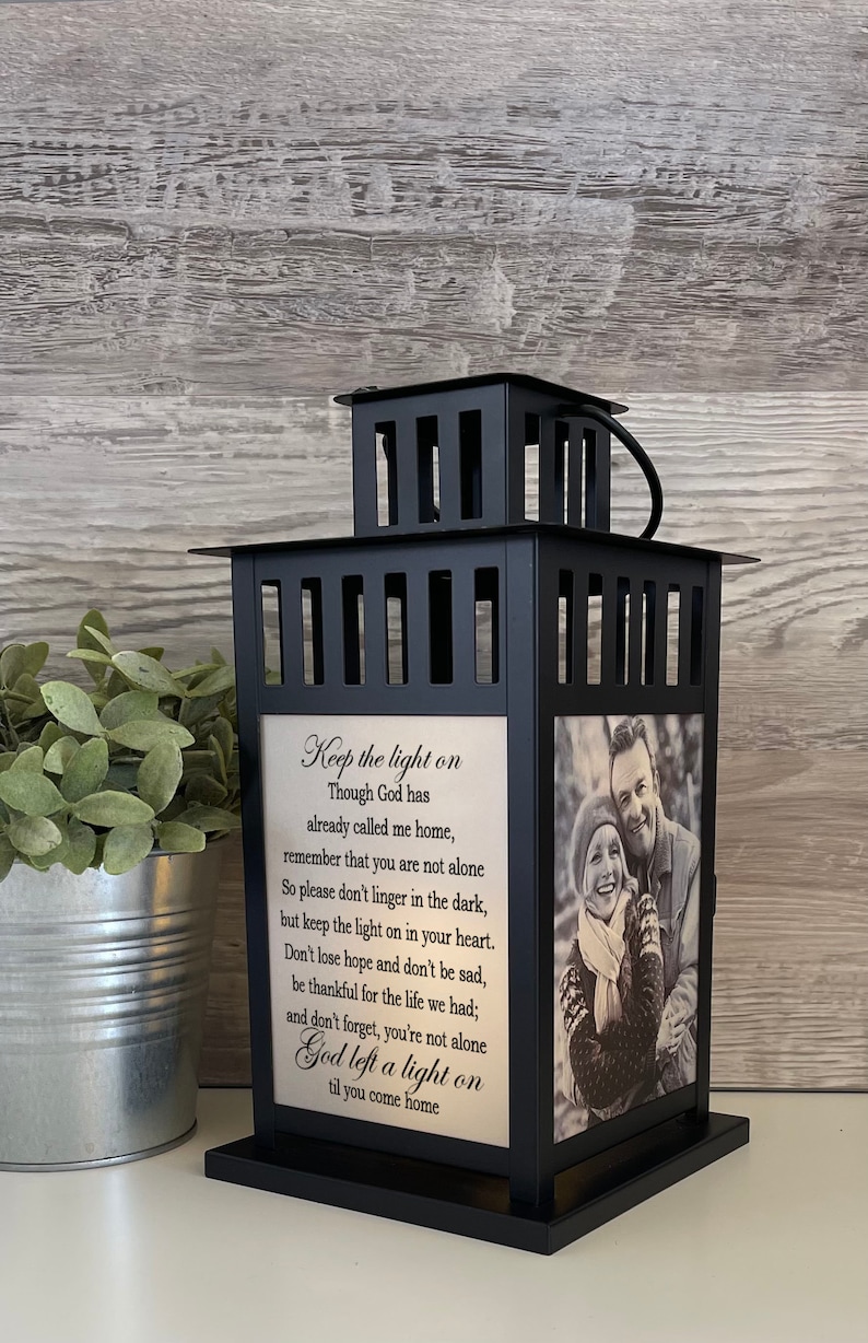 Keep the Light on, Photo Lantern, Memorial Lantern ,Memorial Candle, Sympathy lantern, Remembrance, Bereavement Gift, Loss of a Loved image 1