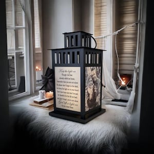 11" Keep the Light On, Personalized Memorial Lantern