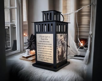 11" Keep the Light On, Personalized Memorial Lantern