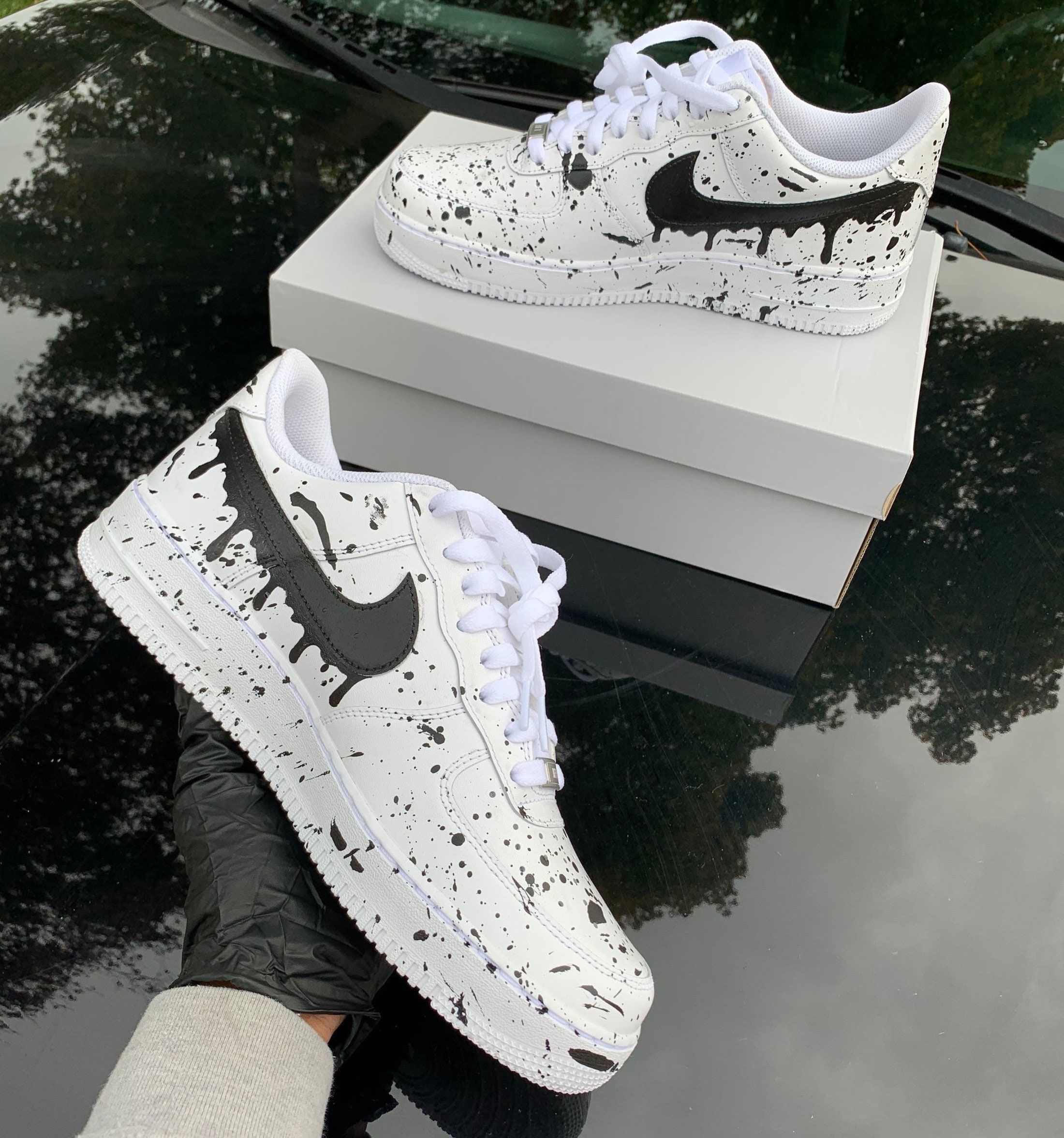 Nike Air Force 1 Black Custom 'The Matrix' Splattered Edition