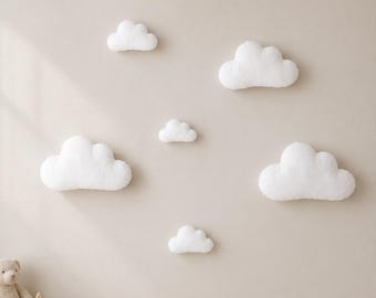 Felt Cloud Wall Decor Set, Neutral Nursery Art, Baby Shower Gift, Kids Hanging Decoration