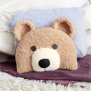 Almohada con forma de cabeza de oso de peluche, cojín con forma de oso, almohada con forma de animal, decoración de guardería de bosque, regalo de guardería, almohada infantil de safari para bebés, almohada con cara de oso