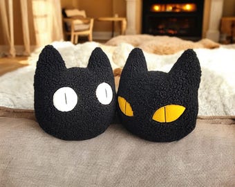 Almohada de gato de tela de peluche negra: Decoración de Halloween y Navidad