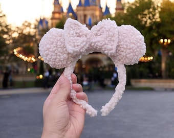 Orejas de ratón de tela de peluche, diadema con corona inspirada en Disney