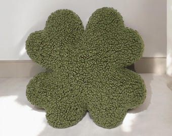 Handmade Khaki Teddy Clover Pillow: St. Patrick's Day Decor