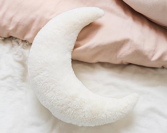 Teddy Fleece Moon Pillow, Nursery Decor, Baby Gift