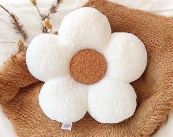 Plush Daisy Pillow: Soft Boucle Flower Cushion, Nursery Decor