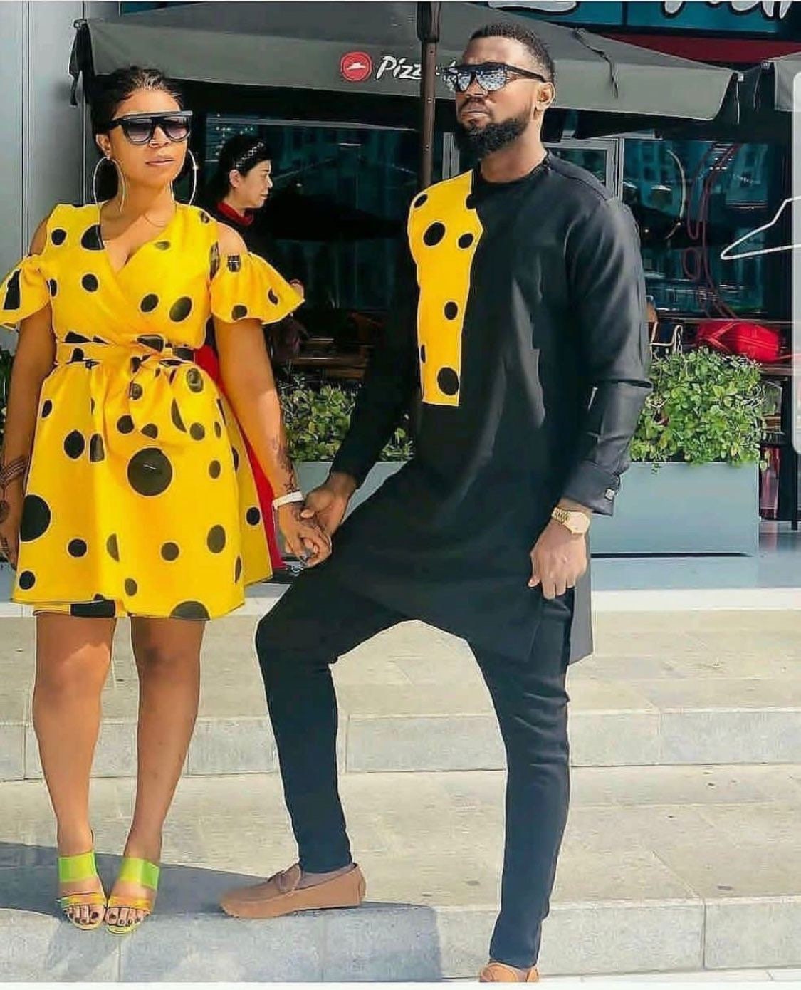 couples wearing matching outfits