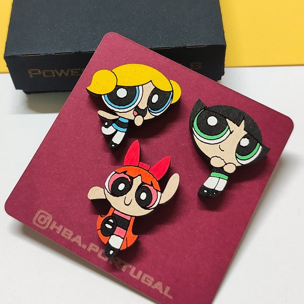 Powerpuff Girls Holznadeln, Blüte, Blasen, Butterblume, Geschenk für Sie oder Ihn, Geschenk für Freundin, Valentinstag, Schwester, Bruder