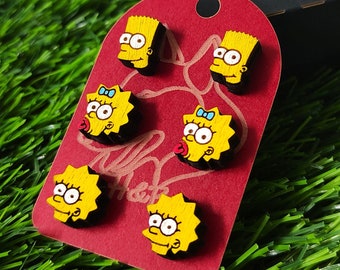 Ensemble de 3 boucles d'oreilles en bois des Simpsons, Lisa, Bart, Maggie, boucles d'oreilles colorées, cadeau pour elle, Saint Valentin, fête des mères, petits bijoux