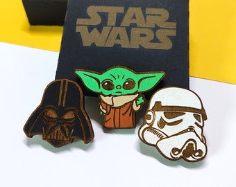 Juego de imanes de madera de Star Wars, Baby Yoda, Darth Vader, Stormtrooper, Geek Gift, Nerd, Galaxy Fan, Día del padre, Novio, Amigo