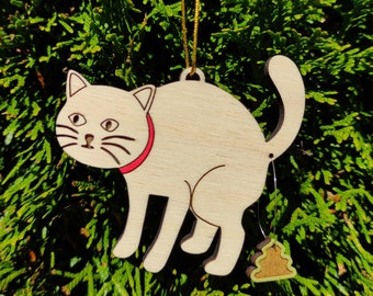 Pooping Cat, Fun Christmas Tree Ornament, Home Decor, Car Rear View Ornament