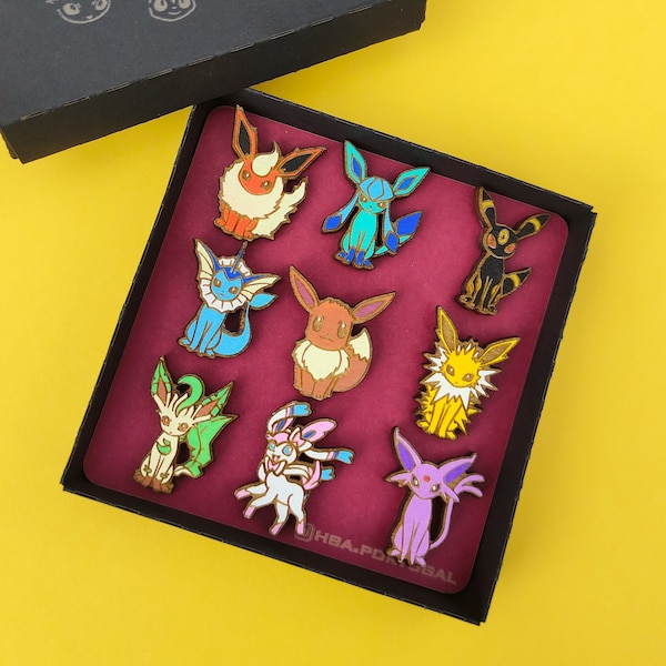 Set di spille Pokémon in legno, evoluzioni di Eevee, Vaporeon, Jolteon, Flareon, Espeon, Umbreon, Leafon, Glaceon, Sylveon, regalo Geek